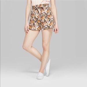 Women’s Floral Print High-Rise Paperbag Shorts